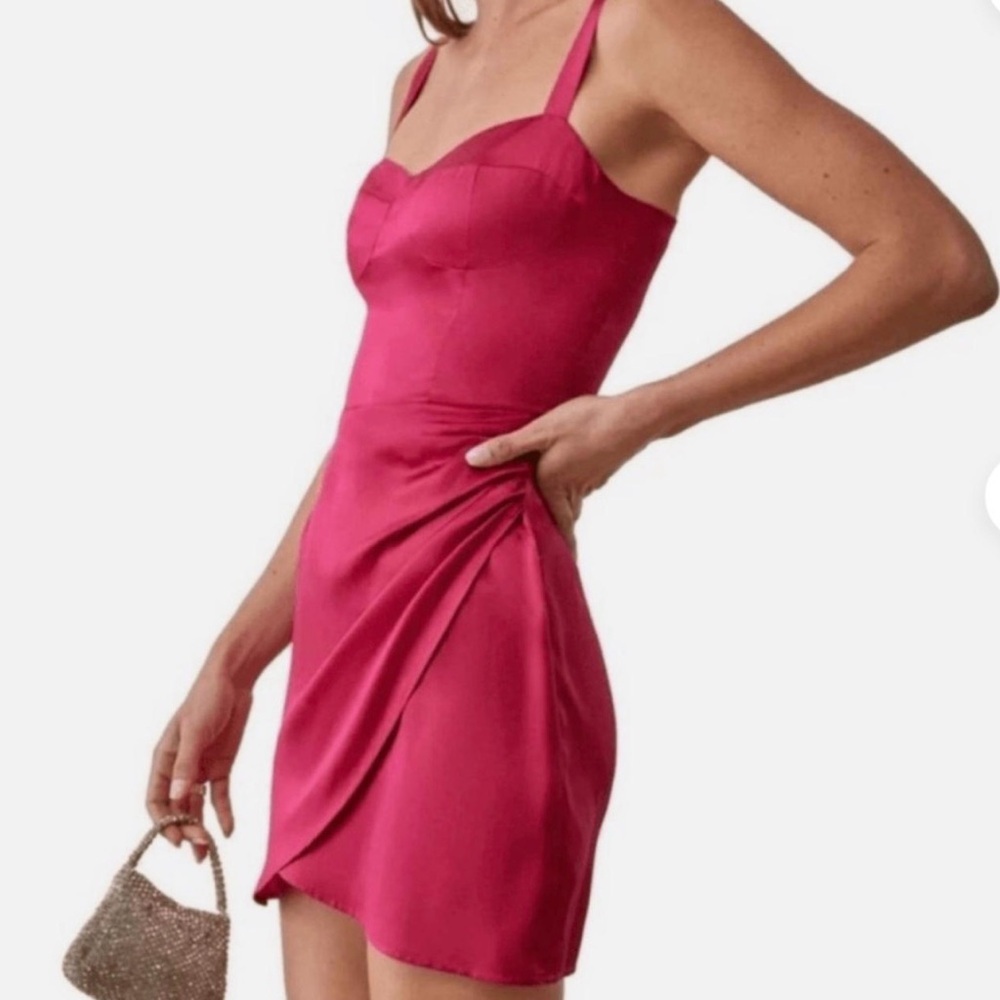 Tahari Arthur S Levine Hot Pink Sleeveless Lined Faux Wrap Sheath Dress Size 4